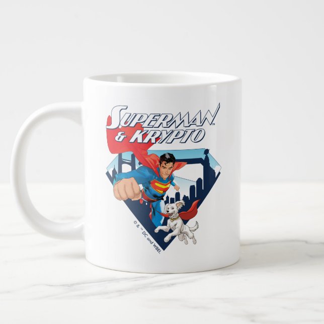 Superman & Krypto Soar Large Coffee Mug (Left)