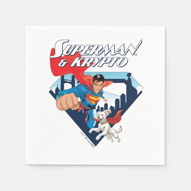 Superman & Krypto Soar Napkin (Front)