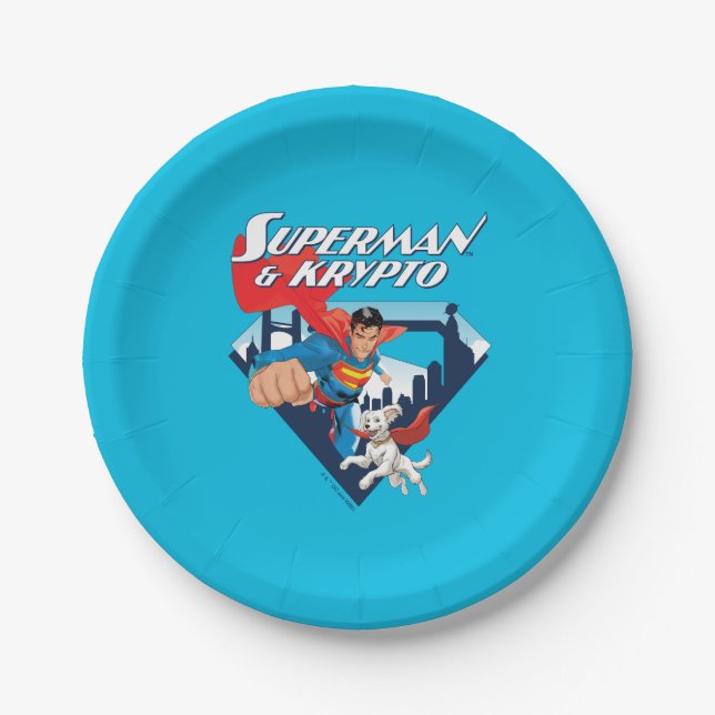 Superman & Krypto Soar Paper Plate (Front)