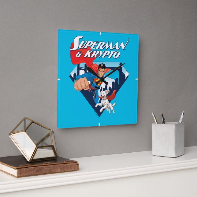 Superman & Krypto Soar Square Wall Clock (Office)