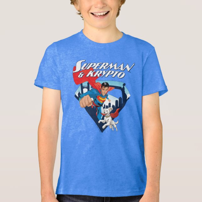Superman & Krypto Soar Tri-Blend Shirt (Front)