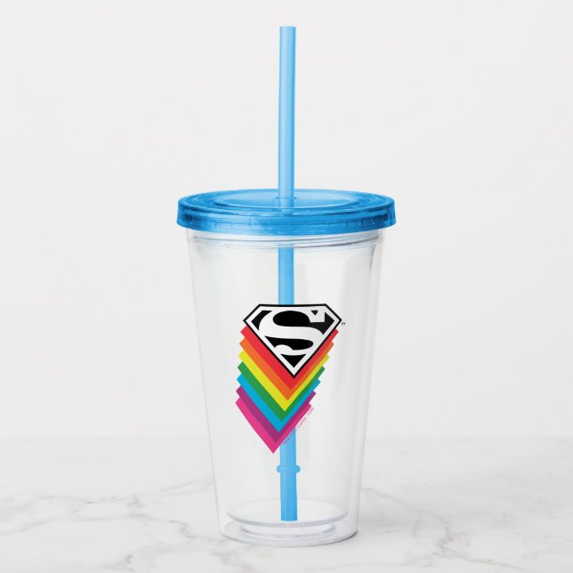 Superman Layered Rainbow Logo Acrylic Tumbler (Front)