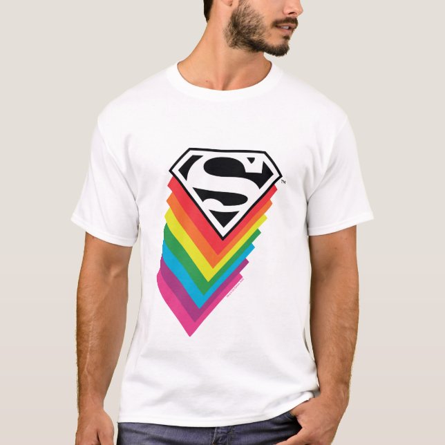 Superman Layered Rainbow Logo T-Shirt (Front)