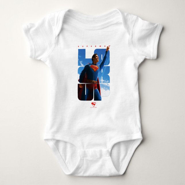 Superman Look Up Pose Baby Bodysuit (Front)