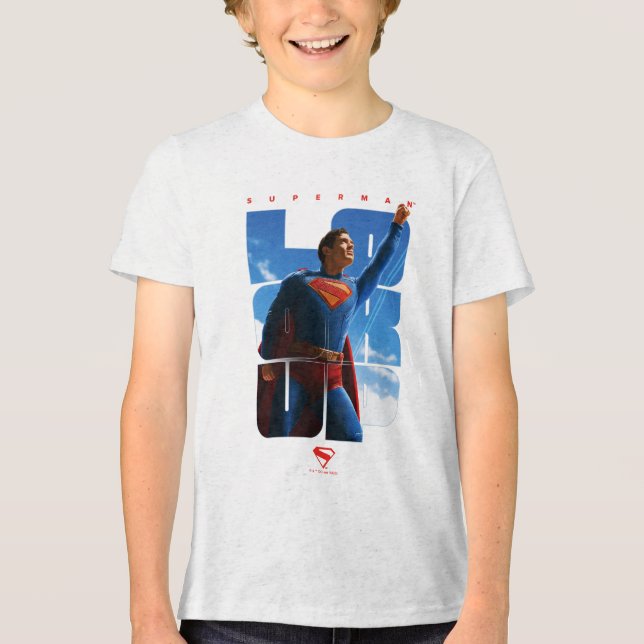 Superman Look Up Pose Tri-Blend Shirt (Front)