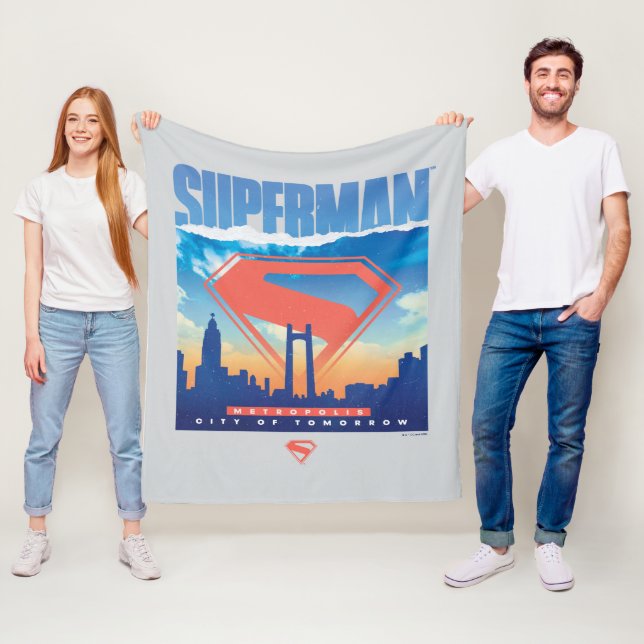 Superman Metropolis Skyline Fleece Blanket (In Situ)