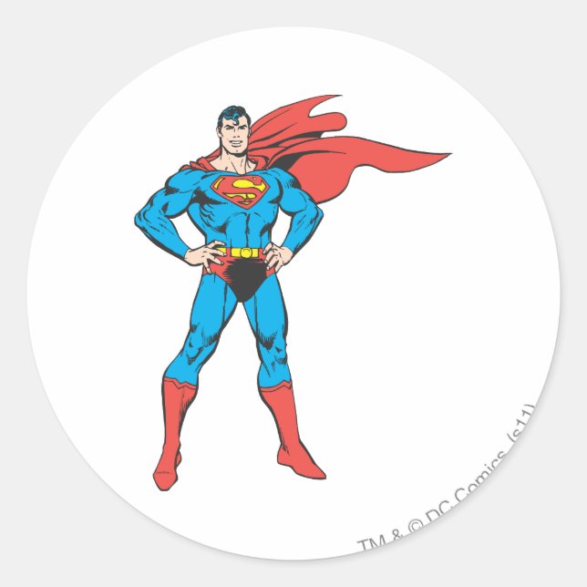 Superman Posing Classic Round Sticker (Front)