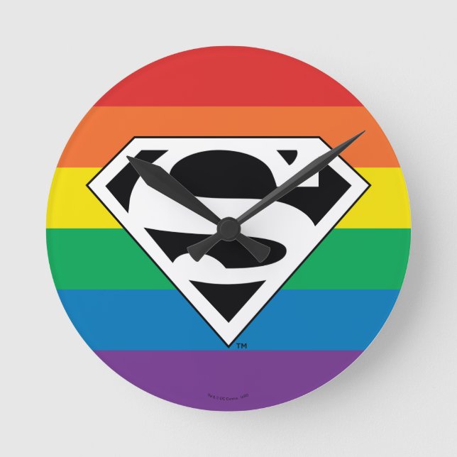 Superman Rainbow Logo Round Clock (Front)