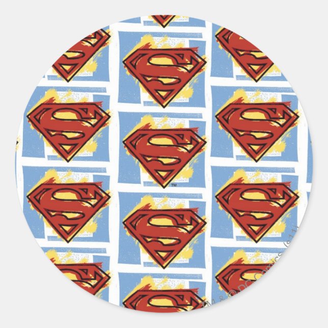Superman Red and Blue Pattern Classic Round Sticker (Front)