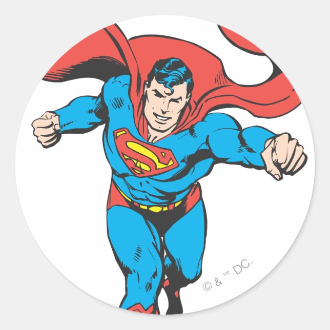 Superman Runs Forward 2 Classic Round Sticker (Front)