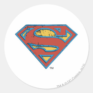 Superman S-Shield   Blue Outline Grunge Logo Classic Round Sticker