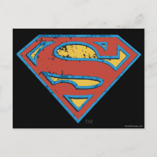 Superman S-Shield Blue Outline Grunge Logo Postcard