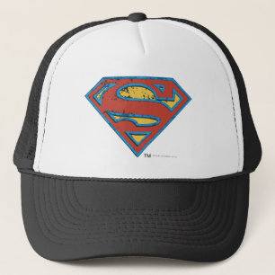 Superman S-Shield   Blue Outline Grunge Logo Trucker Hat
