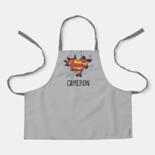 Superman S-Shield   Broken Metal Logo   Name Apron