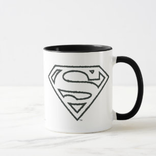 Superman S-Shield   Grunge Black Outline Logo Mug