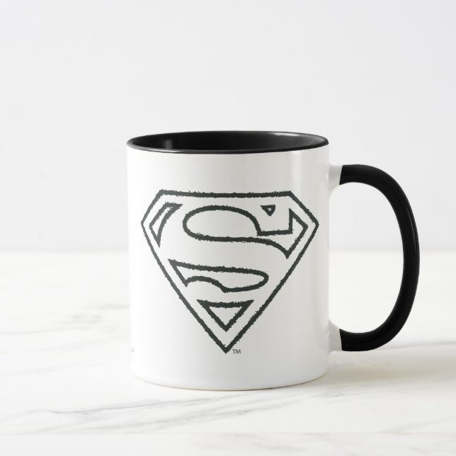 Superman S-Shield | Grunge Black Outline Logo Mug (Right)