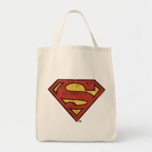 Superman S-Shield   Grunge Black Outline Logo Tote Bag