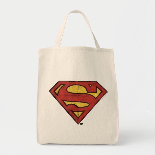 Superman S-Shield | Grunge Black Outline Logo Tote Bag (Front)