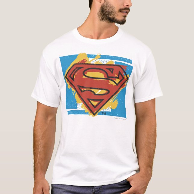 Superman S-Shield | Painted Blue Background Logo T-Shirt (Front)