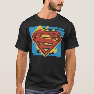 Superman S-Shield Painted Blue Background Logo T-Shirt