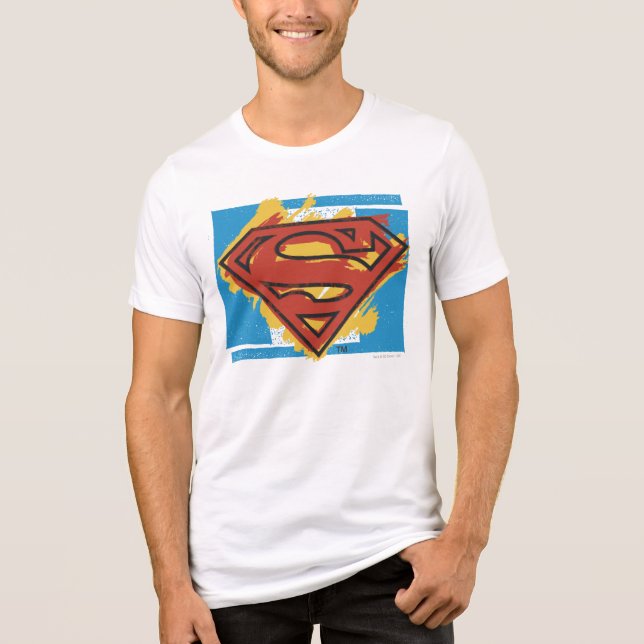 Superman S-Shield | Painted Blue Background Logo Tri-Blend Shirt (Front)