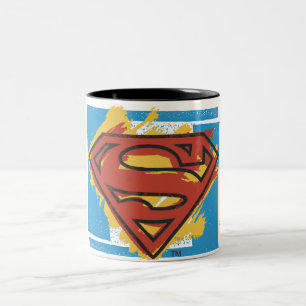 Superman S-Shield   Painted Blue Background Logo Two-Tone Coffee Mug
