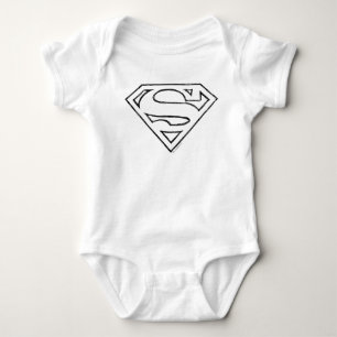 Superman S-Shield   Simple Black Outline Logo Baby Bodysuit