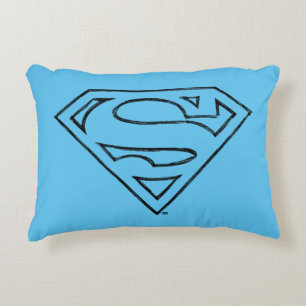 Superman S-Shield   Simple Black Outline Logo Decorative Cushion