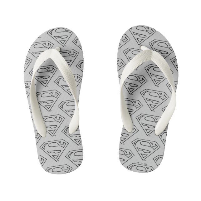 Superman S-Shield | Simple Black Outline Logo Kid's Flip Flops (Footbed)