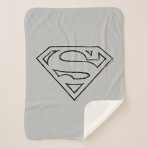 Superman S-Shield Simple Black Outline Logo Sherpa Blanket