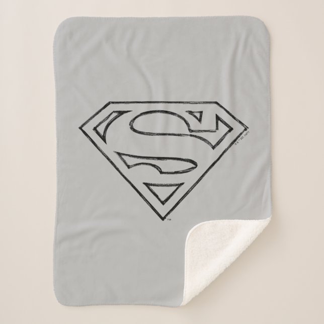 Superman S-Shield | Simple Black Outline Logo Sherpa Blanket (Front)