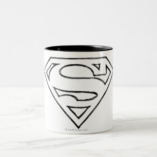 Superman S-Shield   Simple Black Outline Logo Two-Tone Coffee Mug