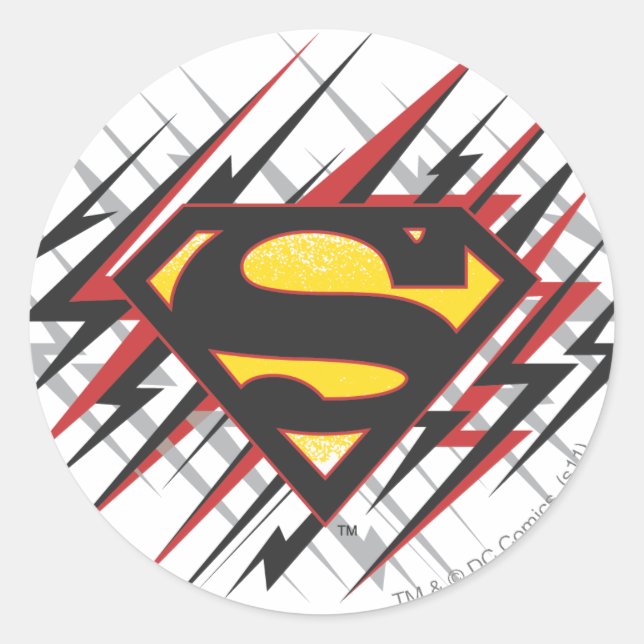 Superman Stylised | Black and Red Strikes Logo Classic Round Sticker (Front)
