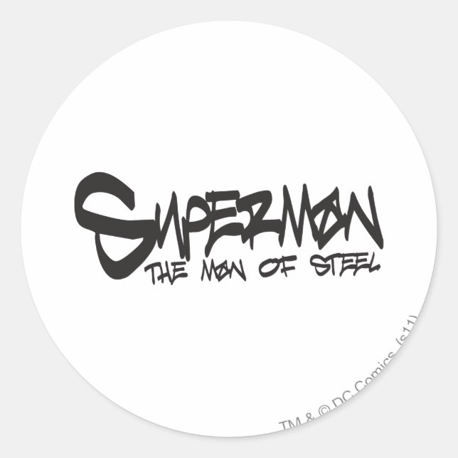 Superman Stylised | Black Letters Graffiti Logo Classic Round Sticker (Front)