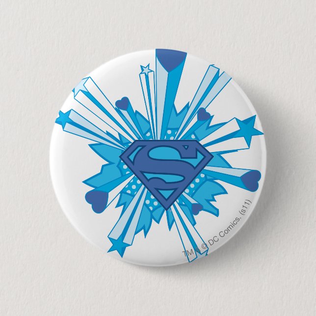 Superman Stylised | Blue Shield Hearts Logo 6 Cm Round Badge (Front)