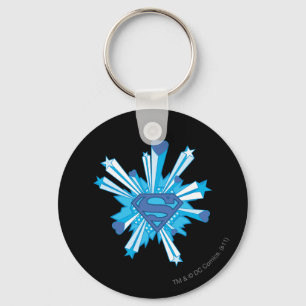 Superman Stylised   Blue Shield Hearts Logo Key Ring