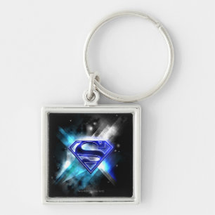 Superman Stylised   Blue White Crystal Logo Key Ring