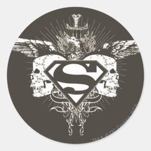 Superman Stylised   Dark Skulls Logo Classic Round Sticker