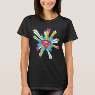 Superman Stylised Pink with Hearts Logo T-Shirt