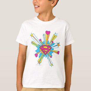 Superman Stylised   Pink with Hearts Logo T-Shirt