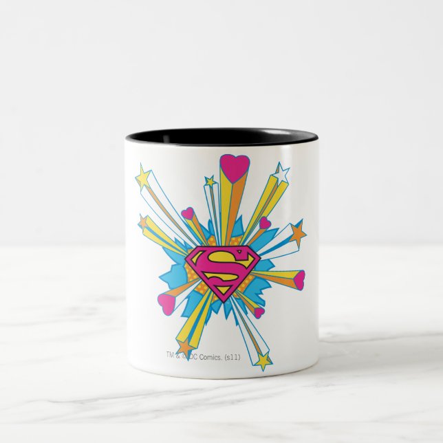 Superman Stylised | Pink with Hearts Logo Two-Tone Coffee Mug (Center)