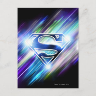 Superman Stylised   Shiny Blue Burst Logo Postcard