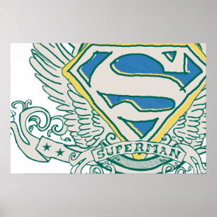 Superman Stylised   Sketched Crest Logo Poster