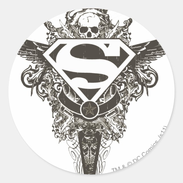 Superman Stylised | Star and Skull White Logo Classic Round Sticker (Front)