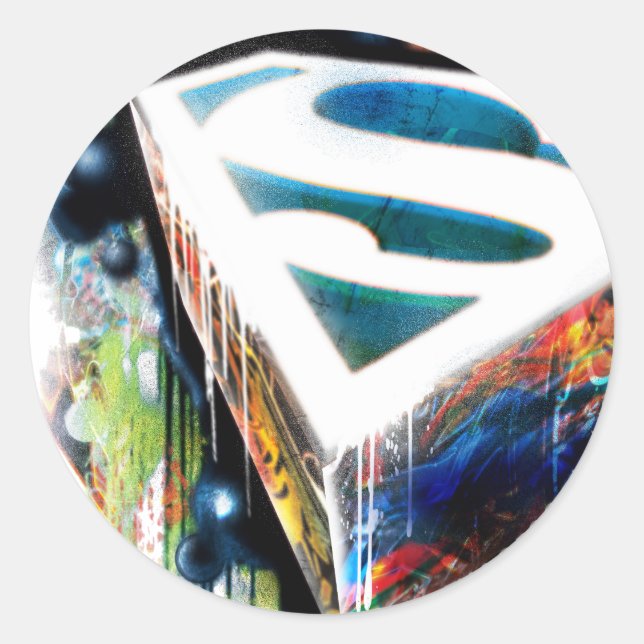 Superman Stylised | Urban Graffiti Logo Classic Round Sticker (Front)