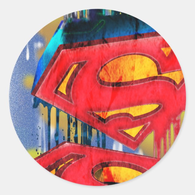 Superman Stylised | Urban Spraypaint Logo Classic Round Sticker (Front)