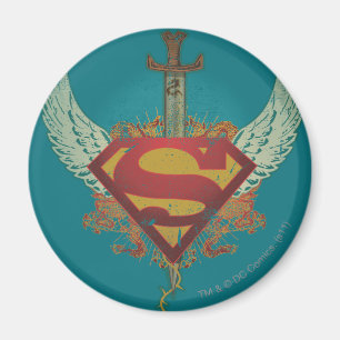 Superman Stylised   Wings Teal Background Logo Magnet