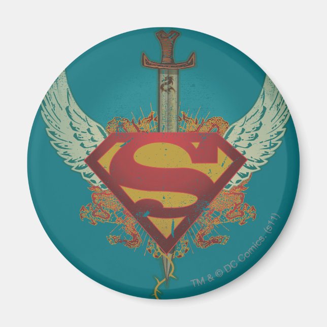 Superman Stylised | Wings Teal Background Logo Magnet (Front)