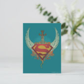 Superman Stylised | Wings Teal Background Logo Postcard (Standing Front)