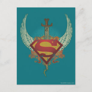 Superman Stylised   Wings Teal Background Logo Postcard
